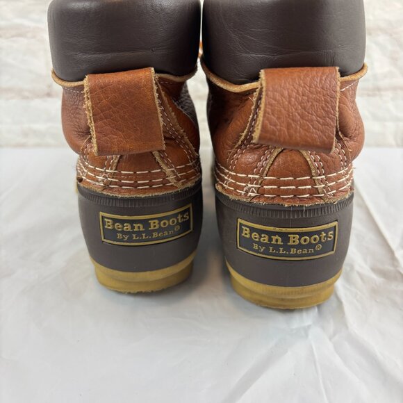 L.L. Bean Women's 9 / 9.5 Brown Leather Lace-up Rubber Waterproof Duck Boots - Picture 8 of 9